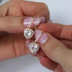 Heart Halo Drop Earrings -Trudiamonds T1842 GC 3