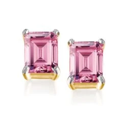Pink Emerald Cut Earrings