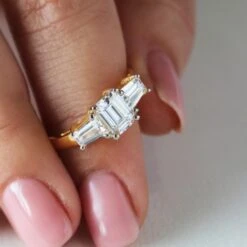 Emerald Cut Trilogy Ring -Trudiamonds T2188 5