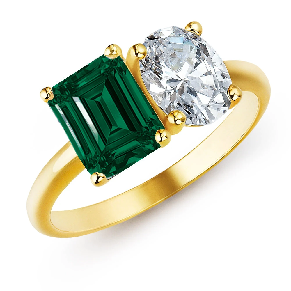 Toi Et Moi Tru-Emerald And Oval Cut Ring 3 Toi Et Moi Tru-Emerald And Oval Cut Ring